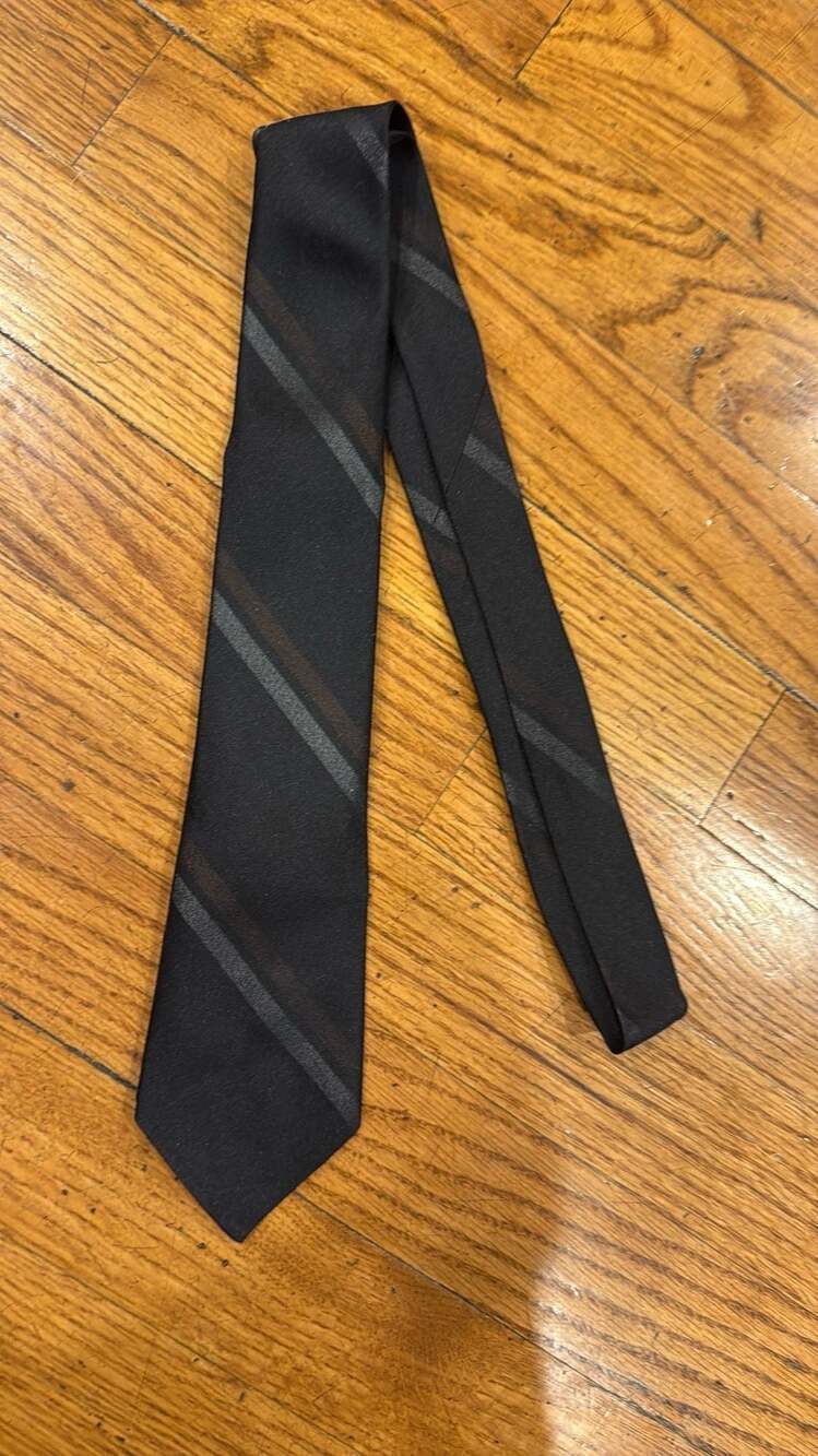 Vintage Navy and Brown Striped Wool Tie made in USA - Picture 4 of 4